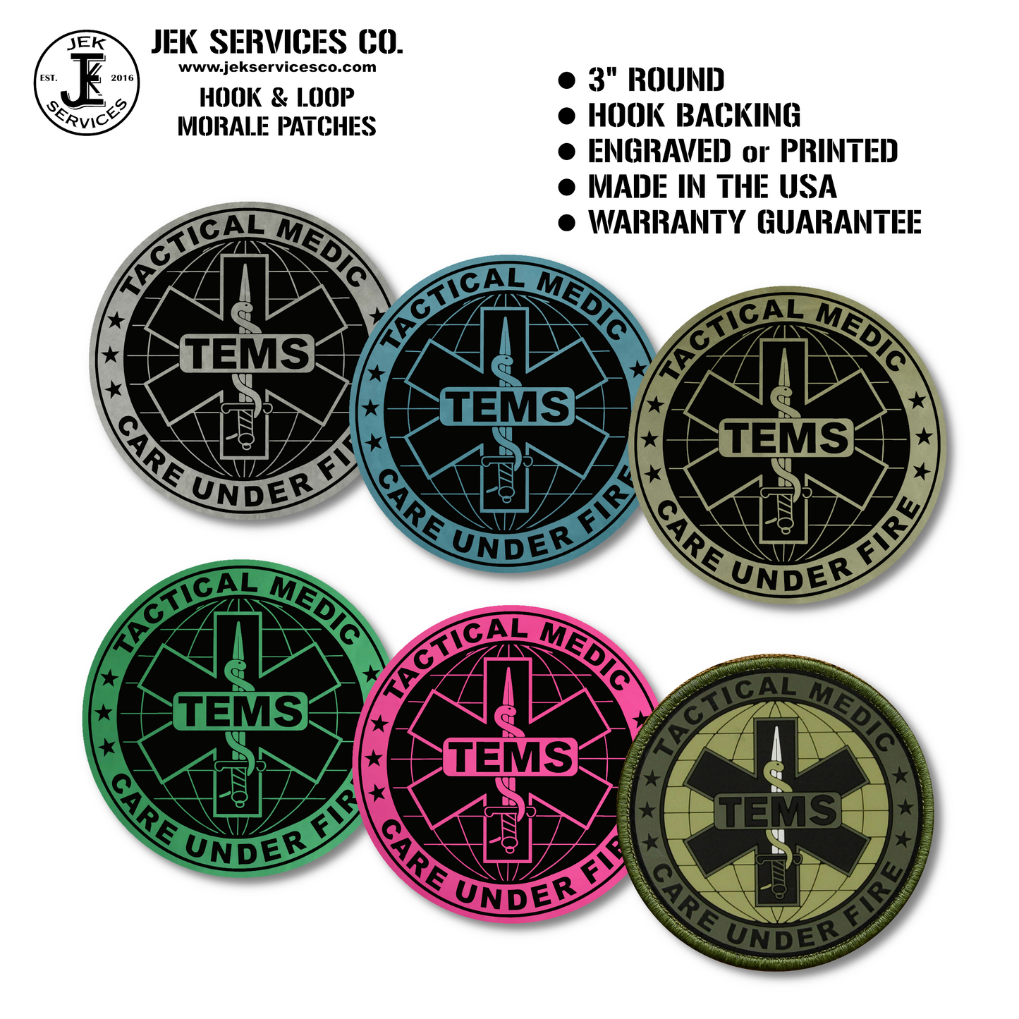 Tactical EMS TEMS Medic Morale Patch – 3” Round Hook & Loop Patch | Care Under Fire | Made in USA