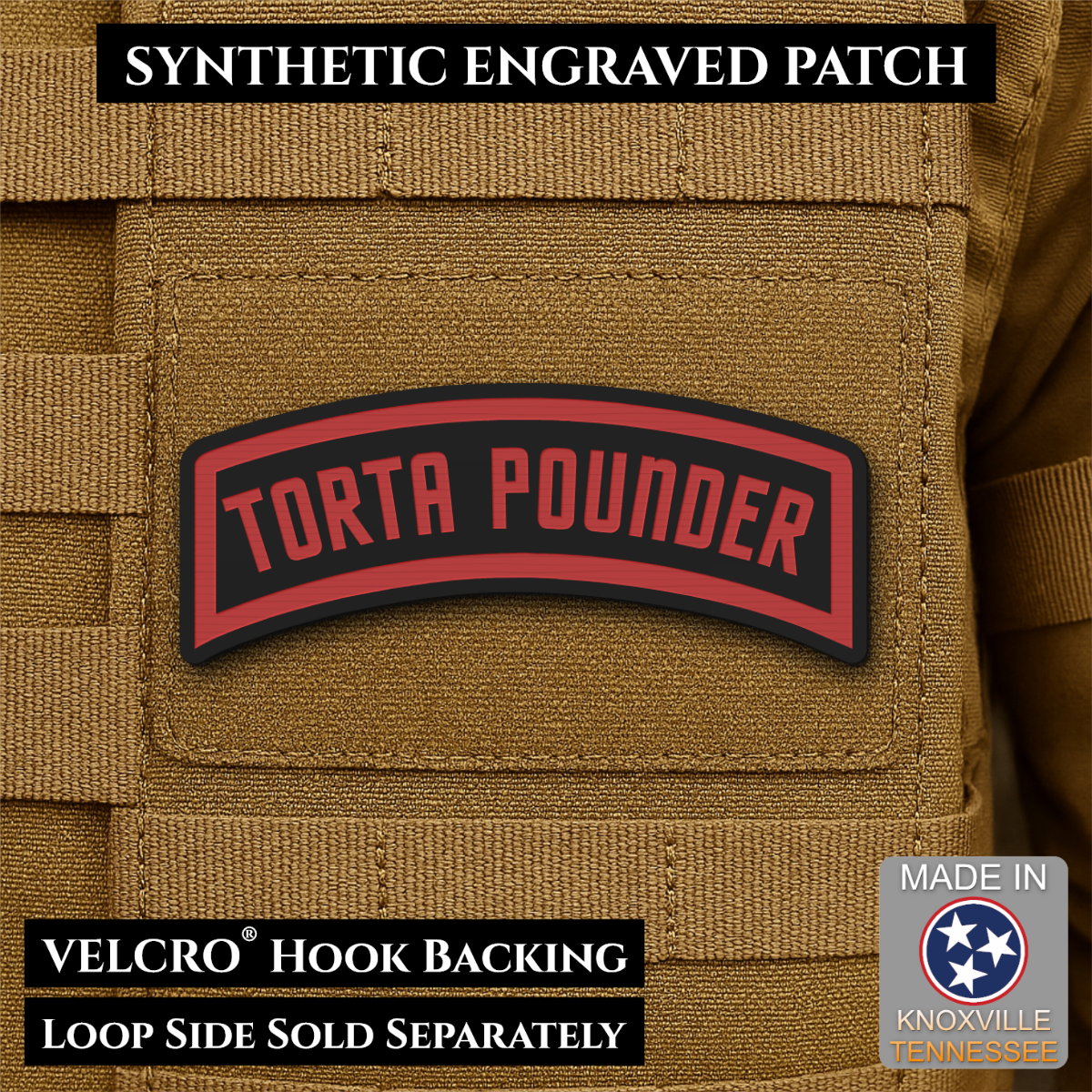 Torta Pounder Rocker Tab Funny Morale Patch, 1x2.6" | Made in USA | VELCRO® Brand Hook Backing