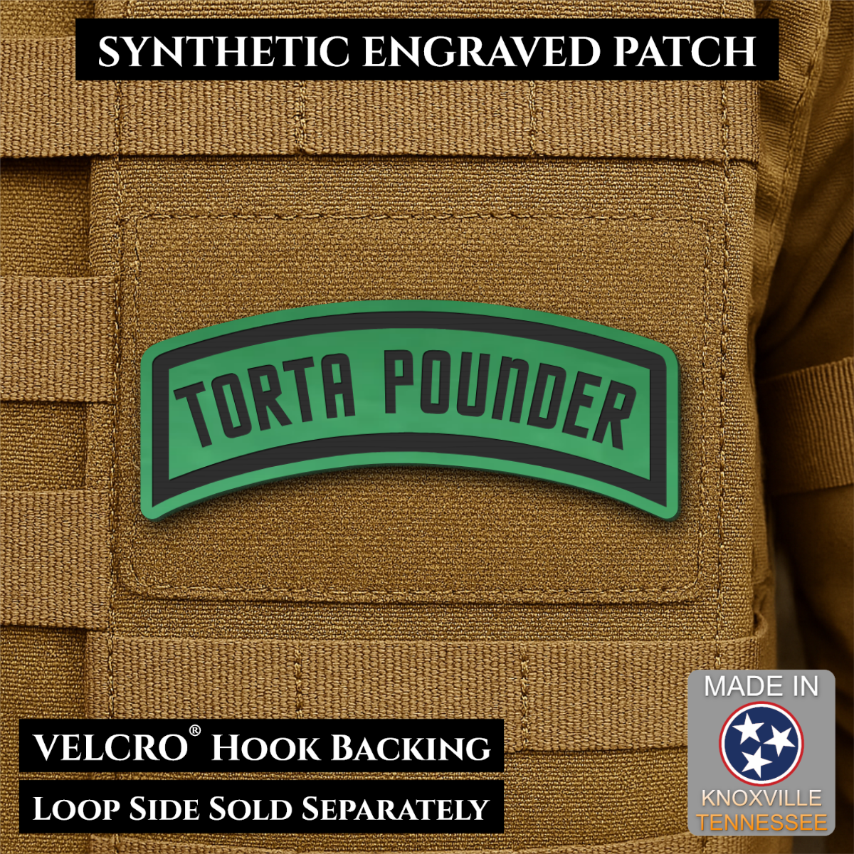 Torta Pounder Rocker Tab Funny Morale Patch, 1x2.6" | Made in USA | VELCRO® Brand Hook Backing