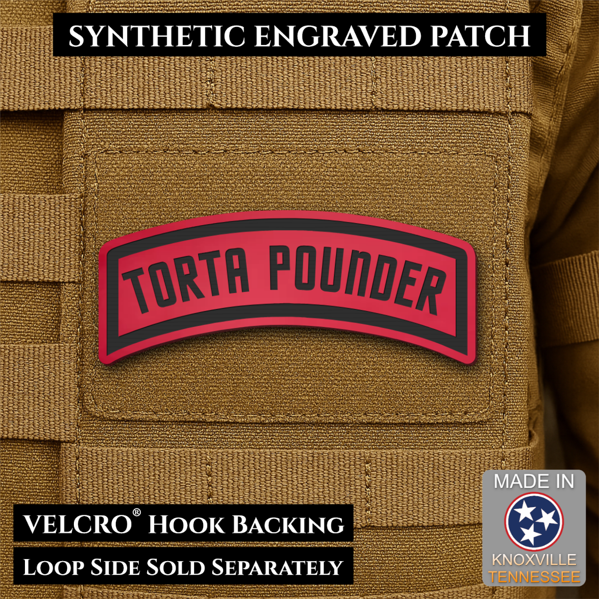 Torta Pounder Rocker Tab Funny Morale Patch, 1x2.6" | Made in USA | VELCRO® Brand Hook Backing