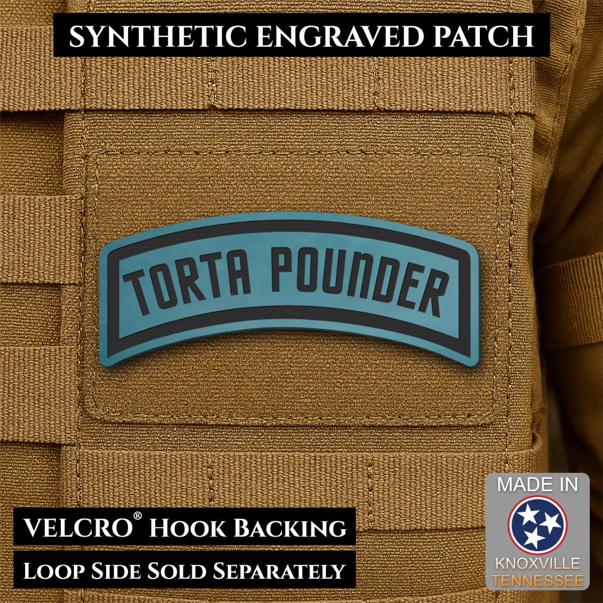Torta Pounder Rocker Tab Funny Morale Patch, 1x2.6" | Made in USA | VELCRO® Brand Hook Backing