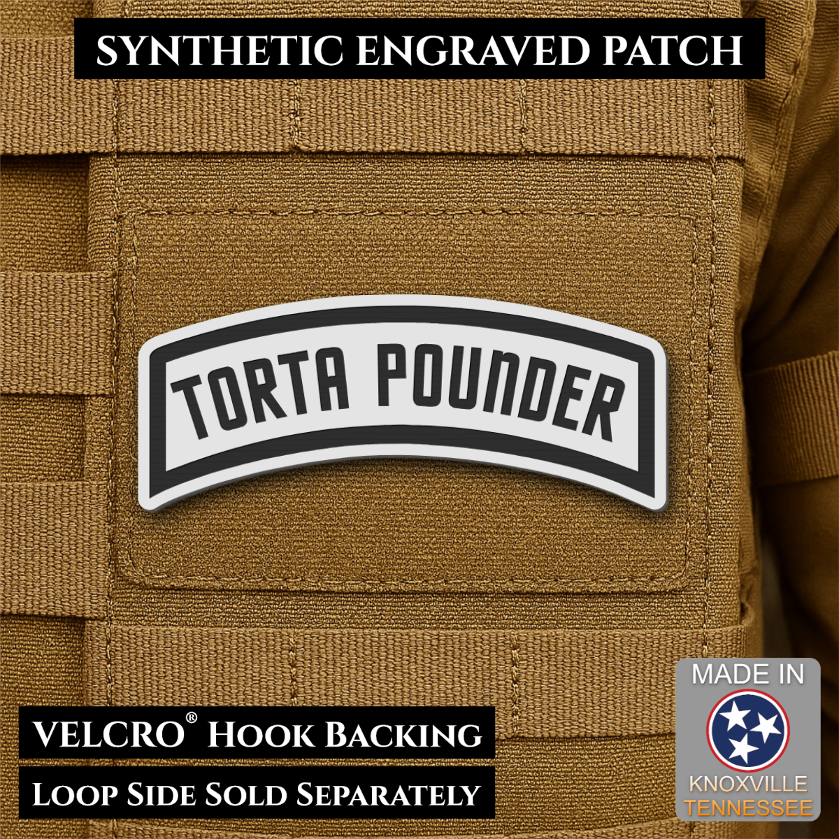 Torta Pounder Rocker Tab Funny Morale Patch, 1x2.6" | Made in USA | VELCRO® Brand Hook Backing