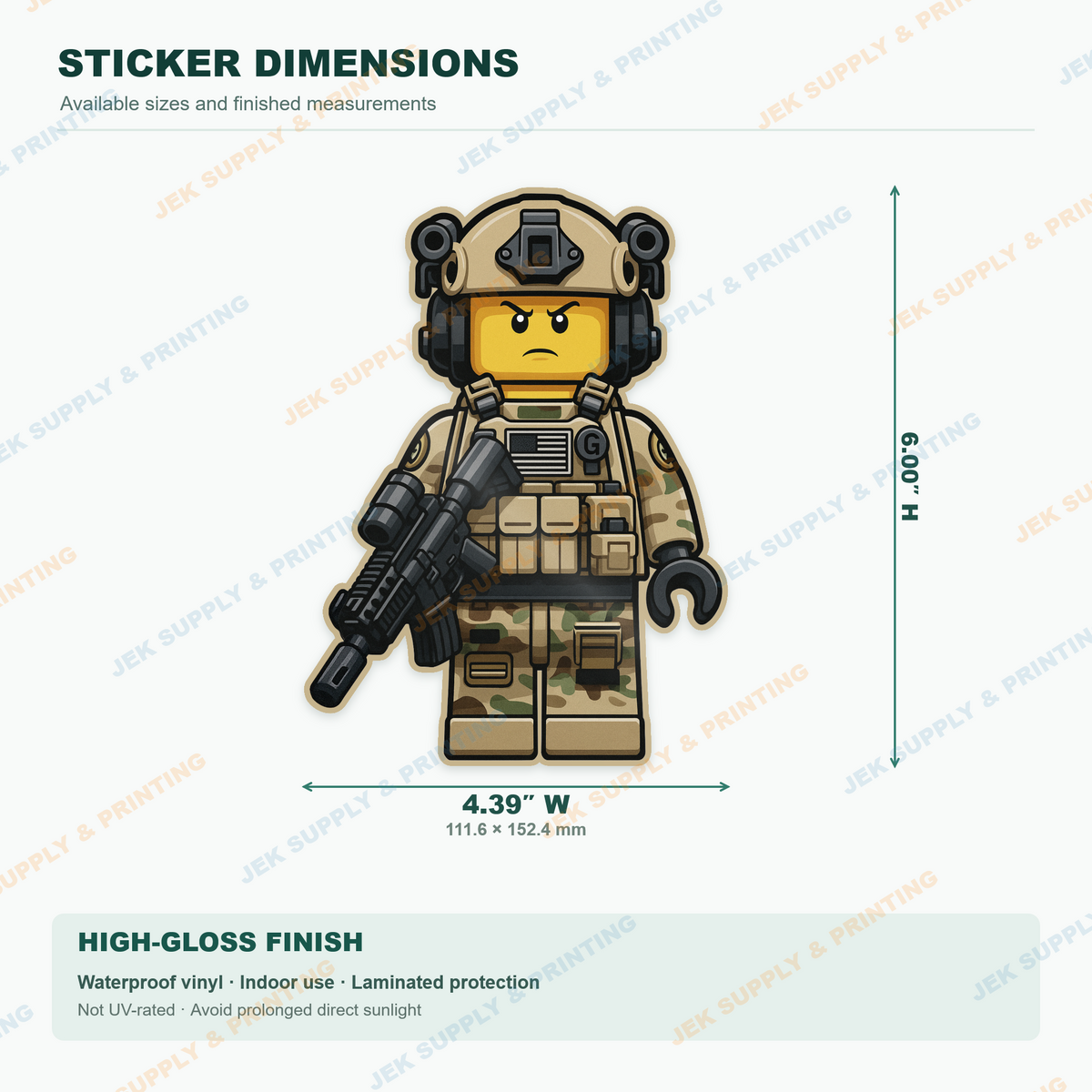 Tactical Operator vinyl decal, 6 inch height dimension guide