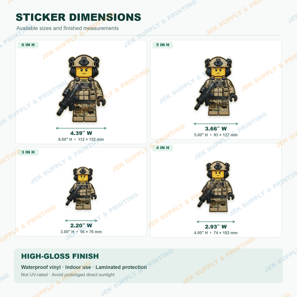 Tactical Operator sticker size comparison, 3, 4, 5, 6 inch height options