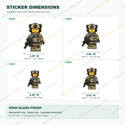 Tactical Operator sticker size comparison, 3, 4, 5, 6 inch height options