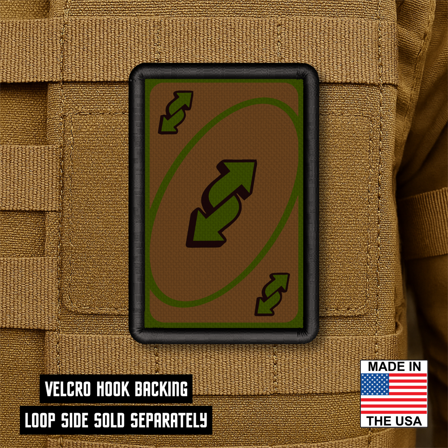 UNO Reverse Card Funny Morale Patch, 2x3" | Made in USA | VELCRO® Brand Hook Backing