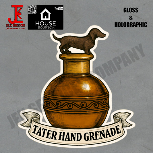 Oscar's Tater Hand Grenade, Wiener Dog Topper Vinyl Sticker