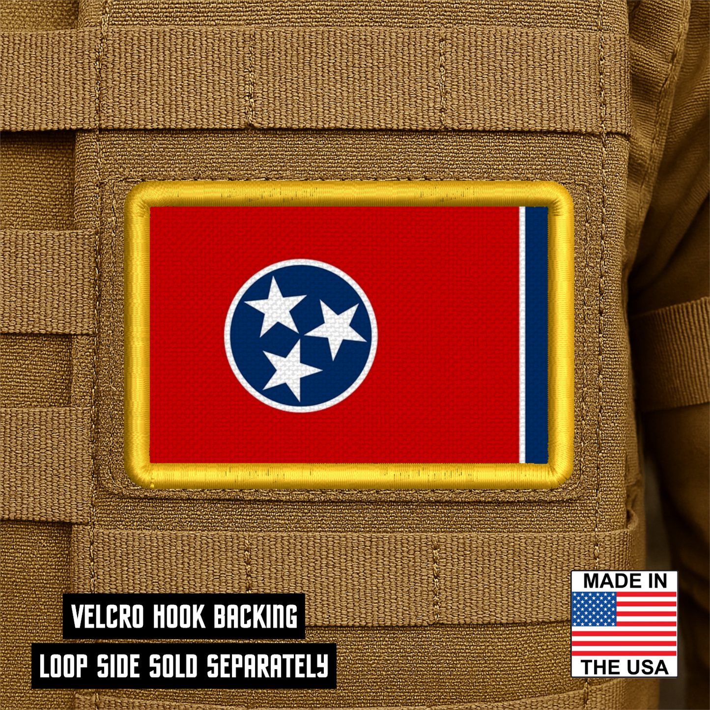 Tennessee State Flag Patch 2"x3" Hook & Loop | Made in USA