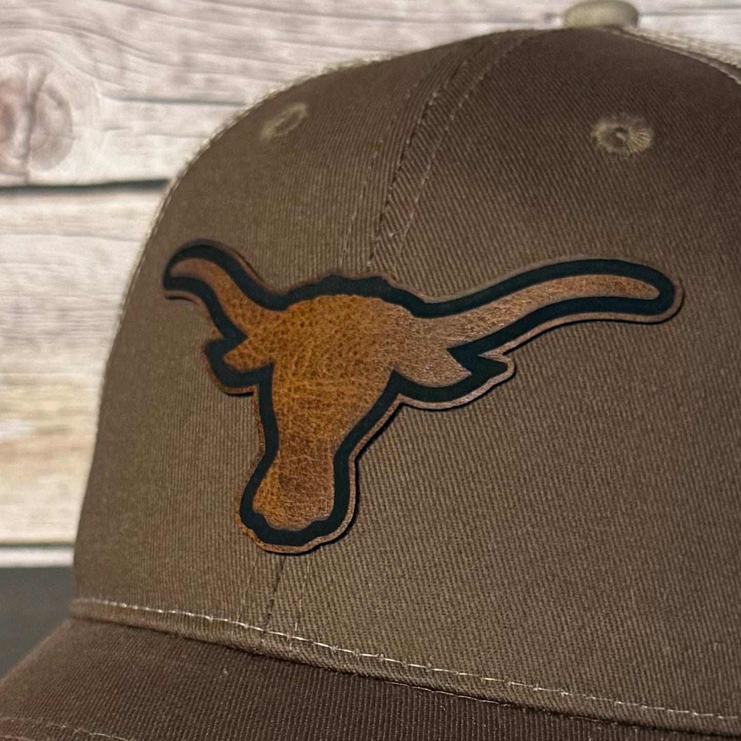 Longhorn Leather Patch Hat – Western Cattle Ranch Trucker Cap / Country Lifestyle Snapback