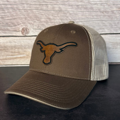 Longhorn Leather Patch Hat – Western Cattle Ranch Trucker Cap / Country Lifestyle Snapback