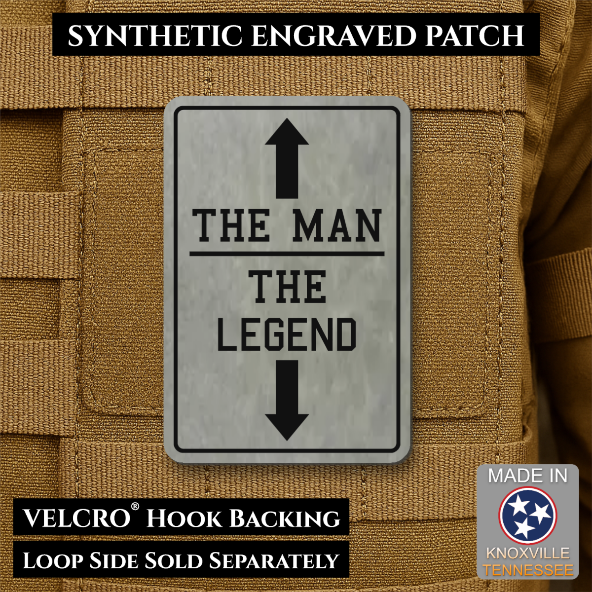 The Man, The Legend Funny Morale Patch, 2x3" | Made in USA | VELCRO® Brand Hook Backing