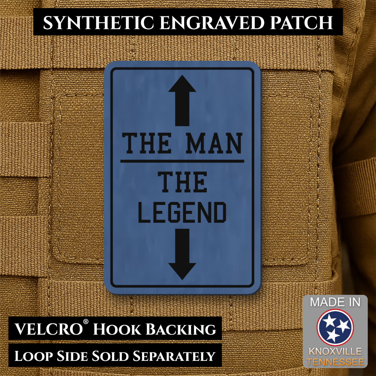 The Man, The Legend Funny Morale Patch, 2x3" | Made in USA | VELCRO® Brand Hook Backing