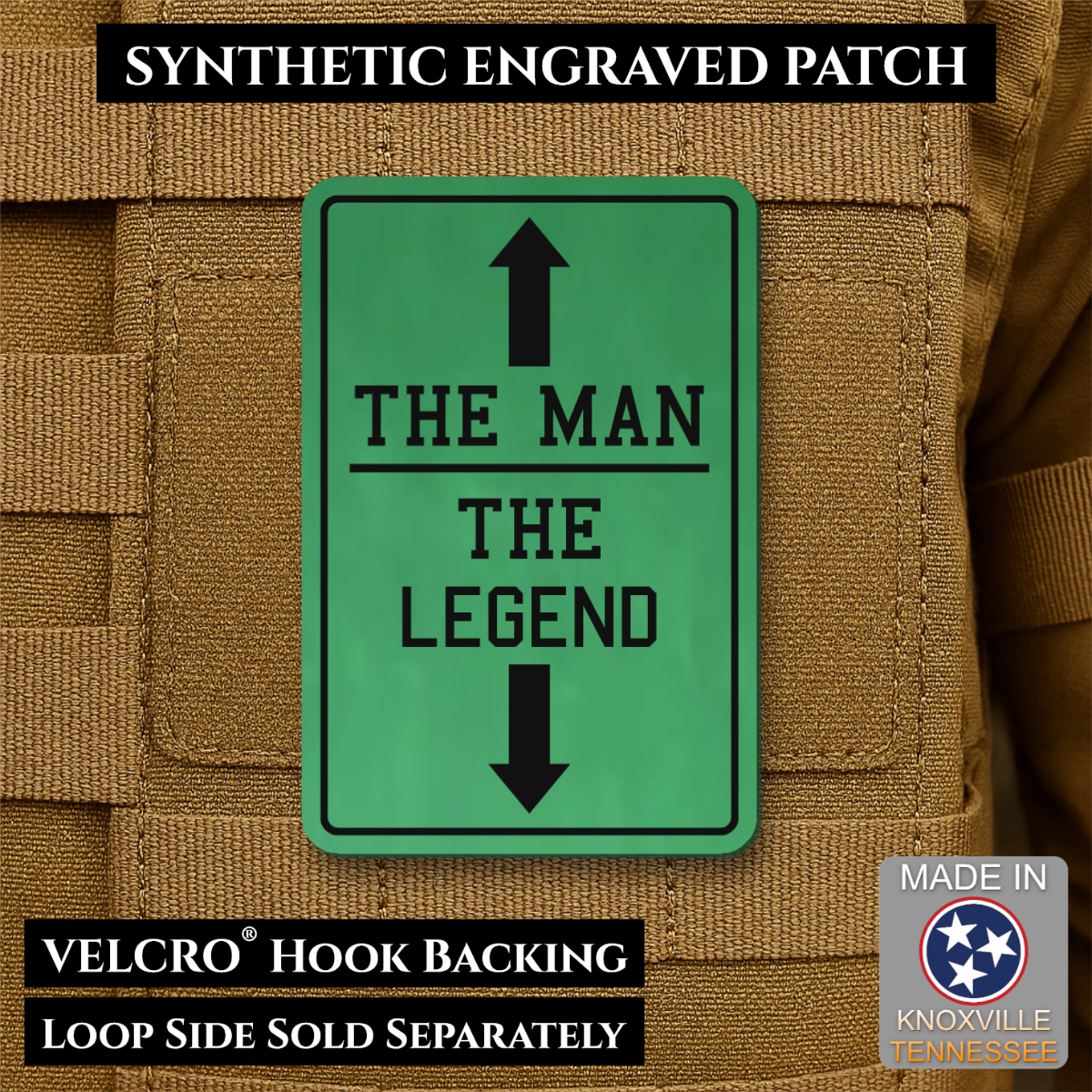 The Man, The Legend Funny Morale Patch, 2x3" | Made in USA | VELCRO® Brand Hook Backing
