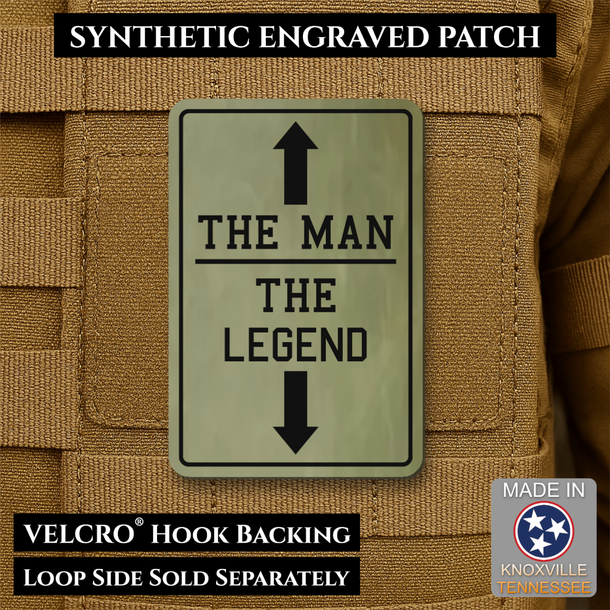 The Man, The Legend Funny Morale Patch, 2x3" | Made in USA | VELCRO® Brand Hook Backing