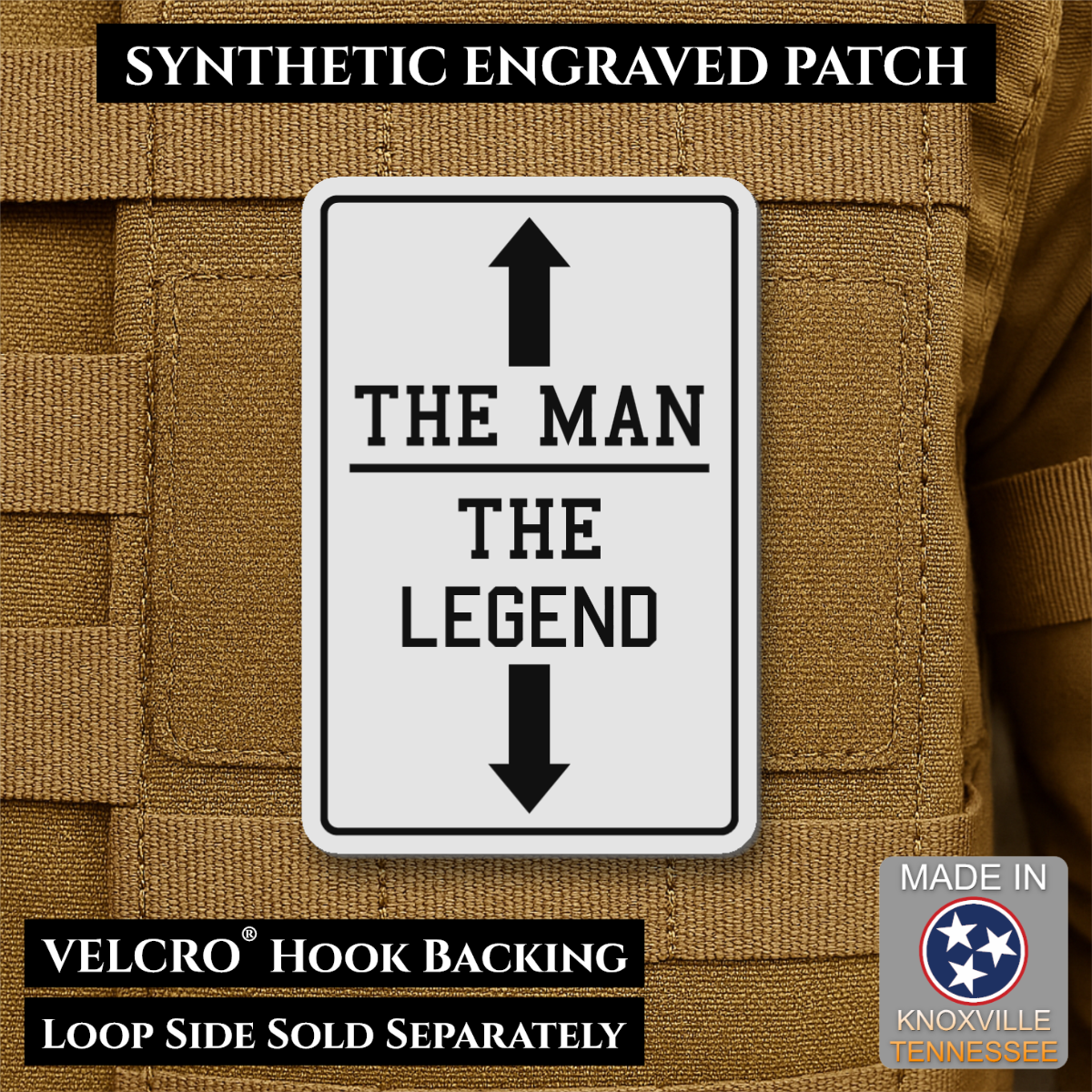 The Man, The Legend Funny Morale Patch, 2x3" | Made in USA | VELCRO® Brand Hook Backing