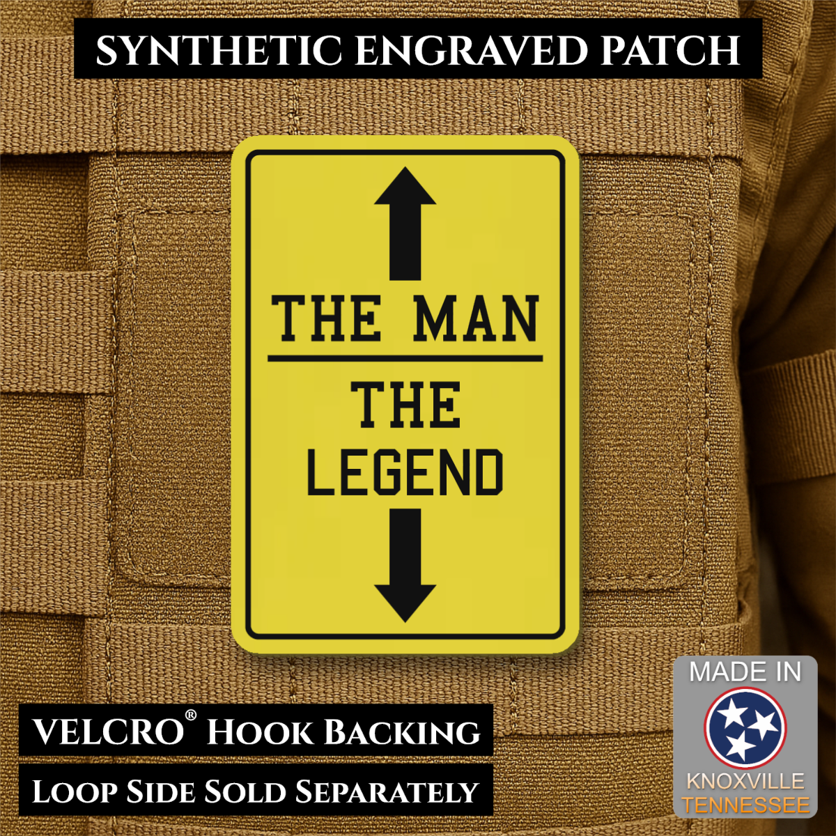 The Man, The Legend Funny Morale Patch, 2x3" | Made in USA | VELCRO® Brand Hook Backing