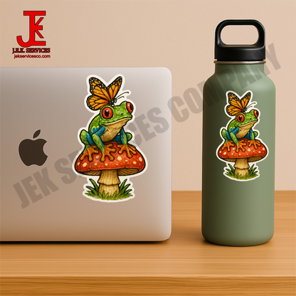 Tree Frog Mushroom Vinyl Sticker
