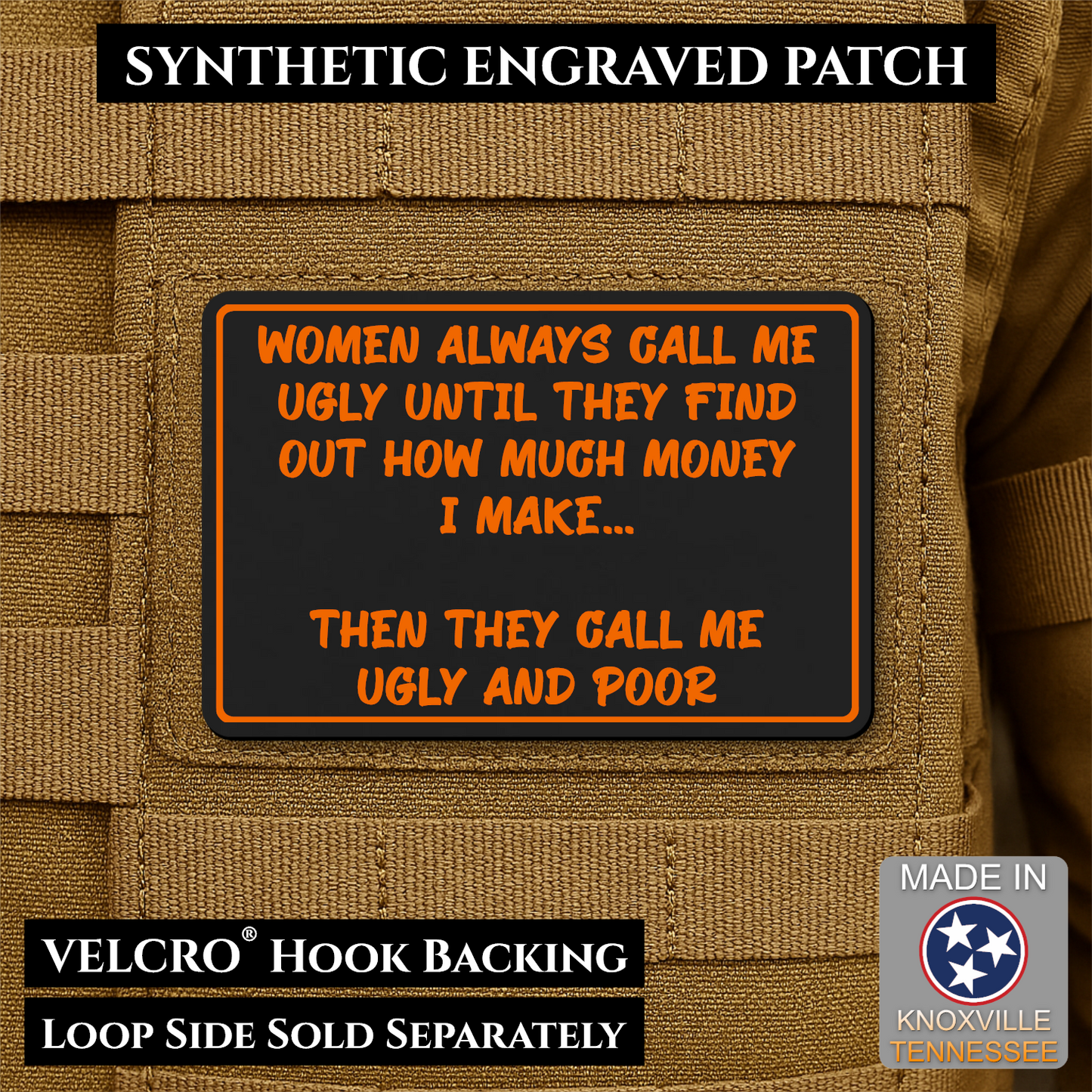 Ugly and Poor Funny Morale Patch | Made in USA | VELCRO® Brand Hook Backing