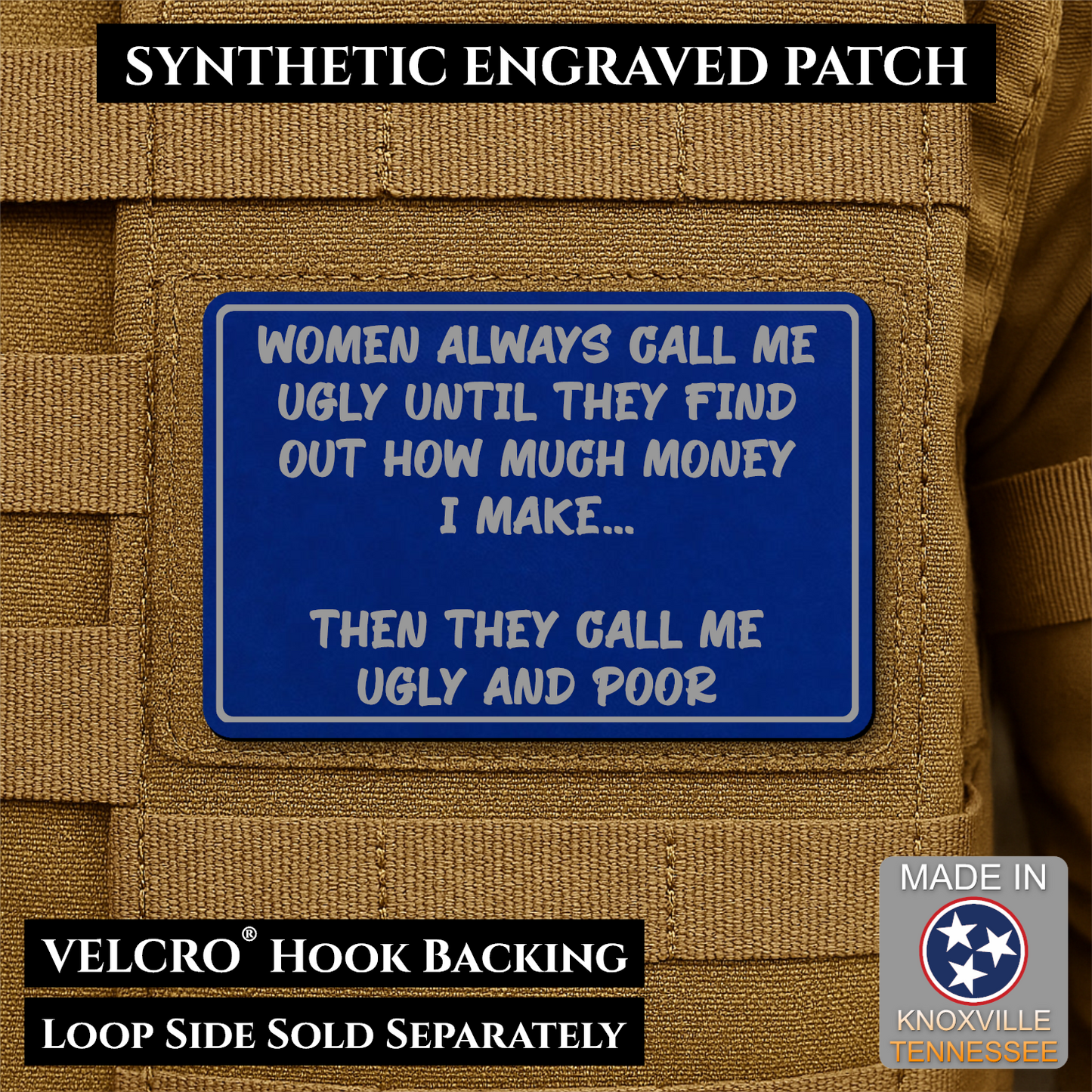 Ugly and Poor Funny Morale Patch | Made in USA | VELCRO® Brand Hook Backing