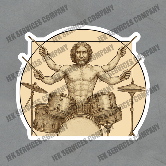Vitruvian Man Drummer Sticker – Musical Vinyl Decal, Waterproof Drum Art Sticker