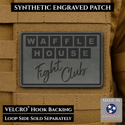 Waffle House Fight Club Synthetic Funny Morale Patch, 2x3" | Made in USA | VELCRO® Brand Hook Backing