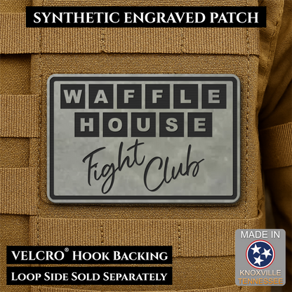 Waffle House Fight Club Synthetic Funny Morale Patch, 2x3" | Made in USA | VELCRO® Brand Hook Backing