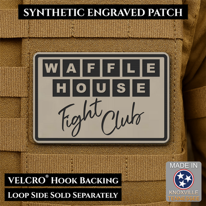 Waffle House Fight Club Synthetic Funny Morale Patch, 2x3" | Made in USA | VELCRO® Brand Hook Backing