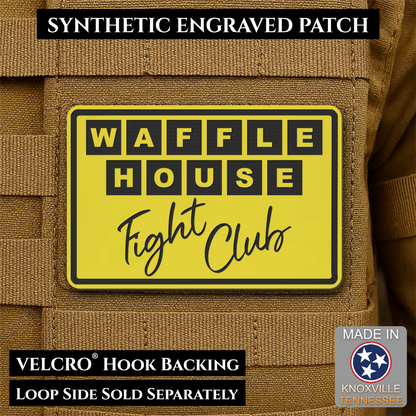 Waffle House Fight Club Synthetic Funny Morale Patch, 2x3" | Made in USA | VELCRO® Brand Hook Backing