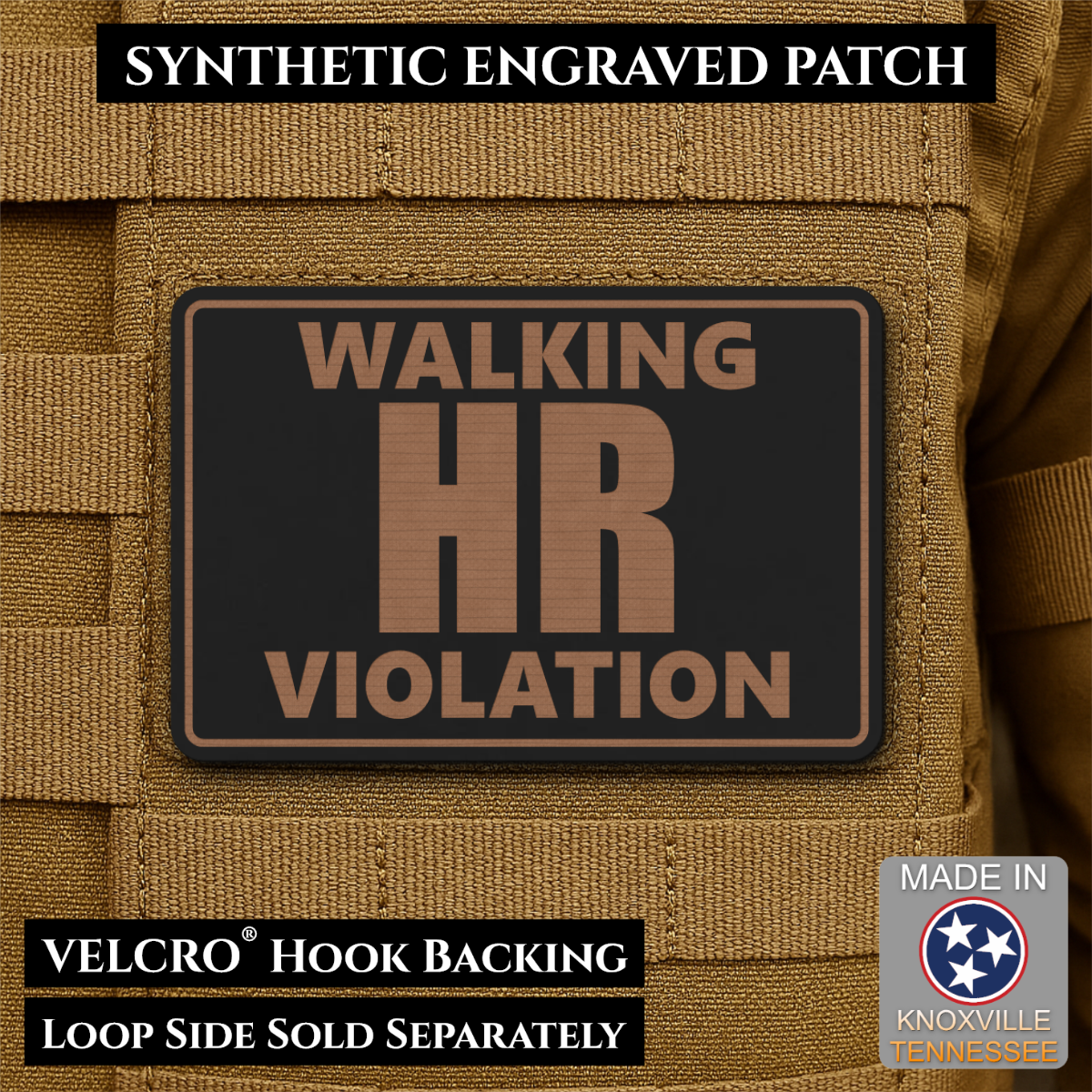Walking HR Violation Funny Morale Patch, 2x3" | Made in USA | VELCRO® Brand Hook Backing
