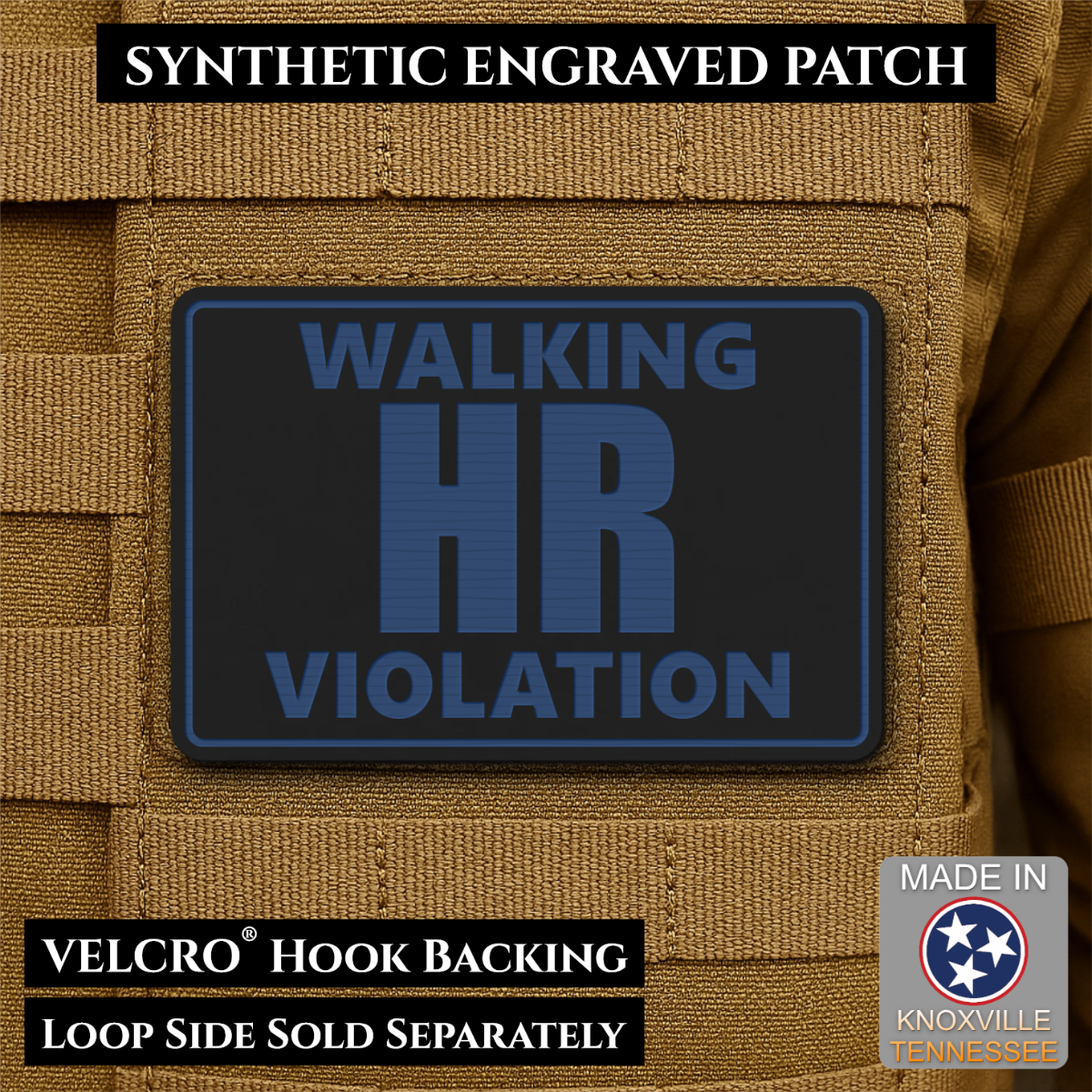 Walking HR Violation Funny Morale Patch, 2x3" | Made in USA | VELCRO® Brand Hook Backing