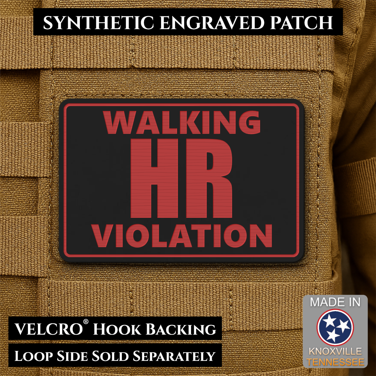 Walking HR Violation Funny Morale Patch, 2x3" | Made in USA | VELCRO® Brand Hook Backing
