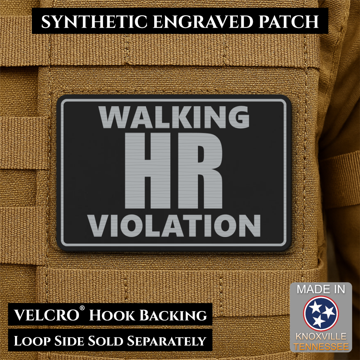 Walking HR Violation Funny Morale Patch, 2x3" | Made in USA | VELCRO® Brand Hook Backing