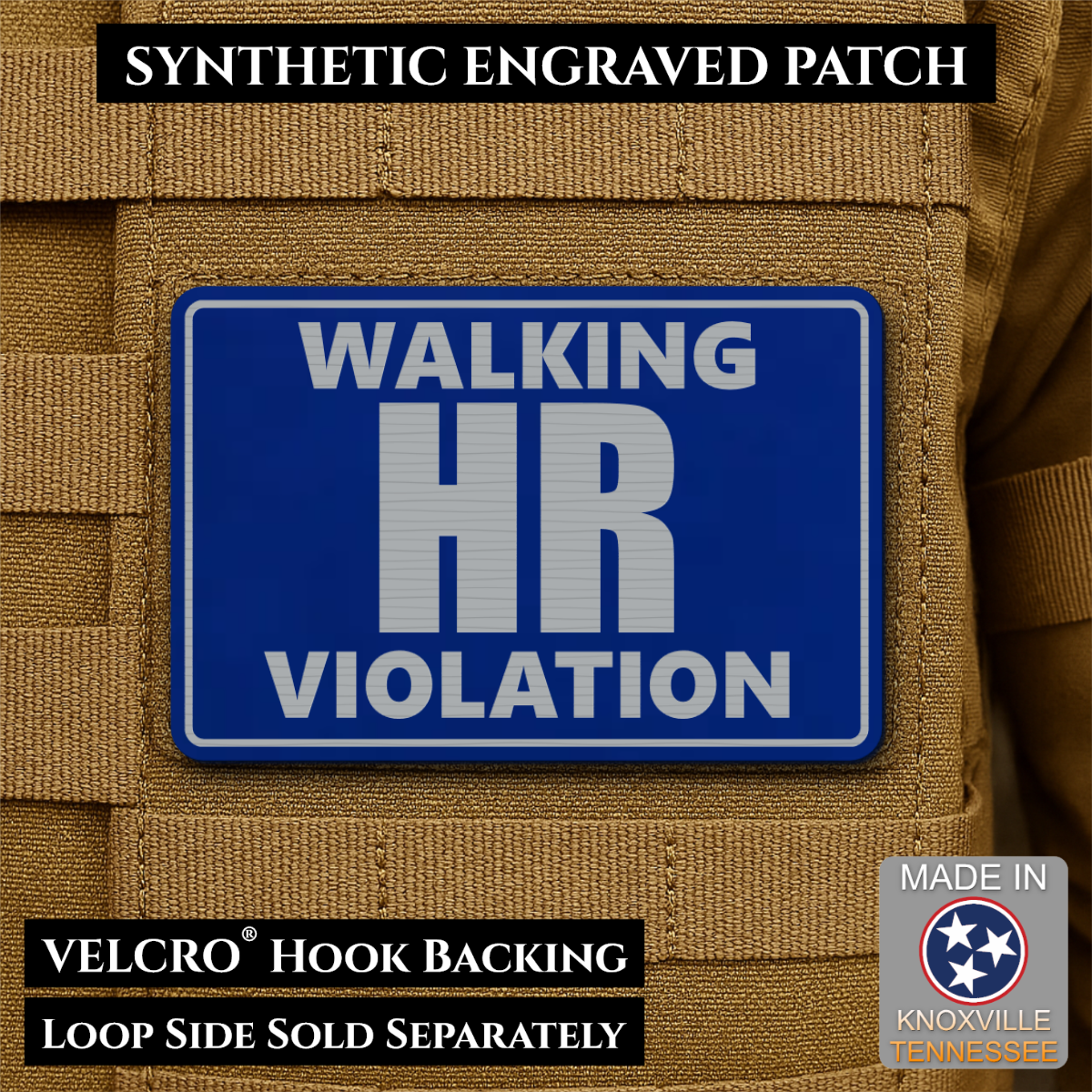Walking HR Violation Funny Morale Patch, 2x3" | Made in USA | VELCRO® Brand Hook Backing