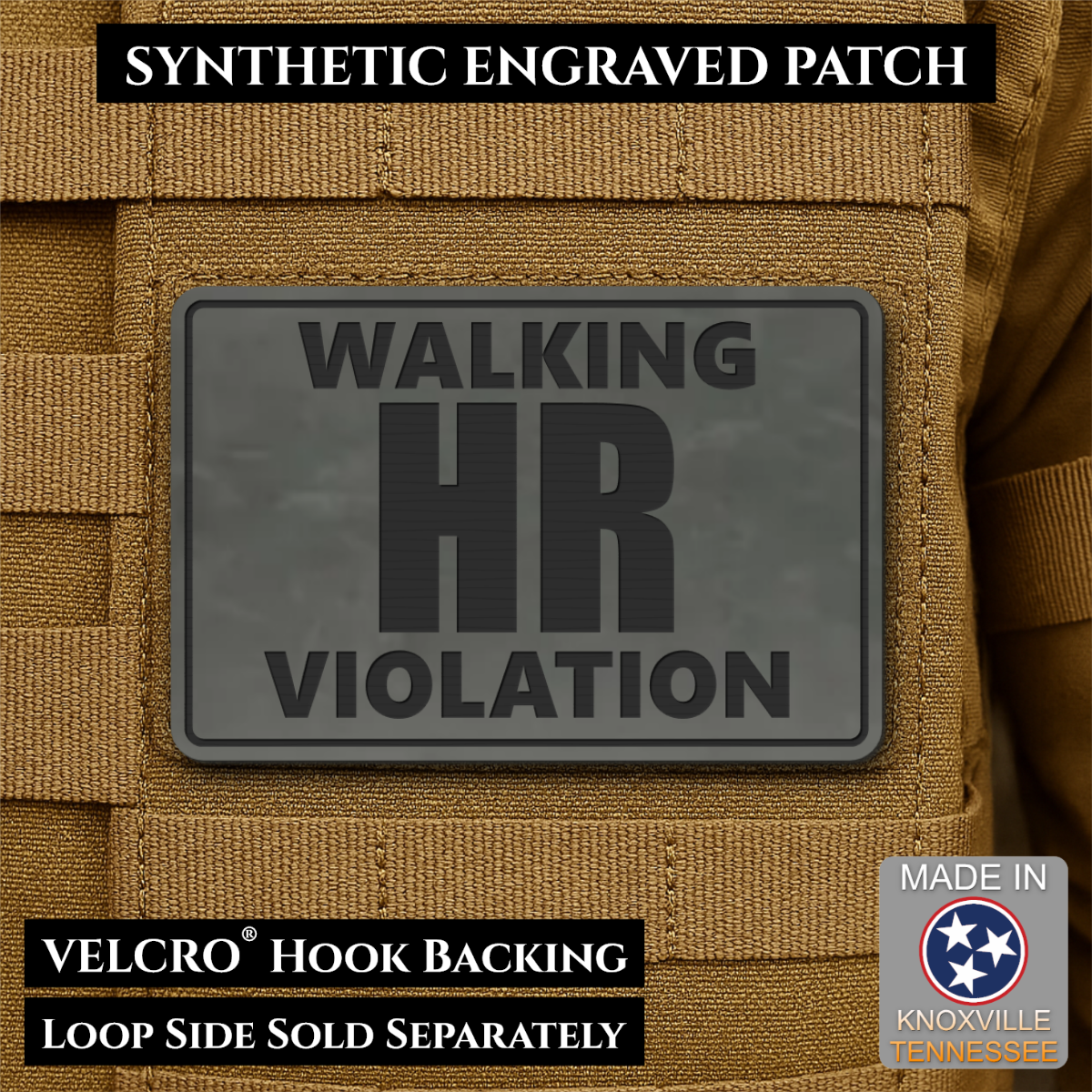 Walking HR Violation Funny Morale Patch, 2x3" | Made in USA | VELCRO® Brand Hook Backing