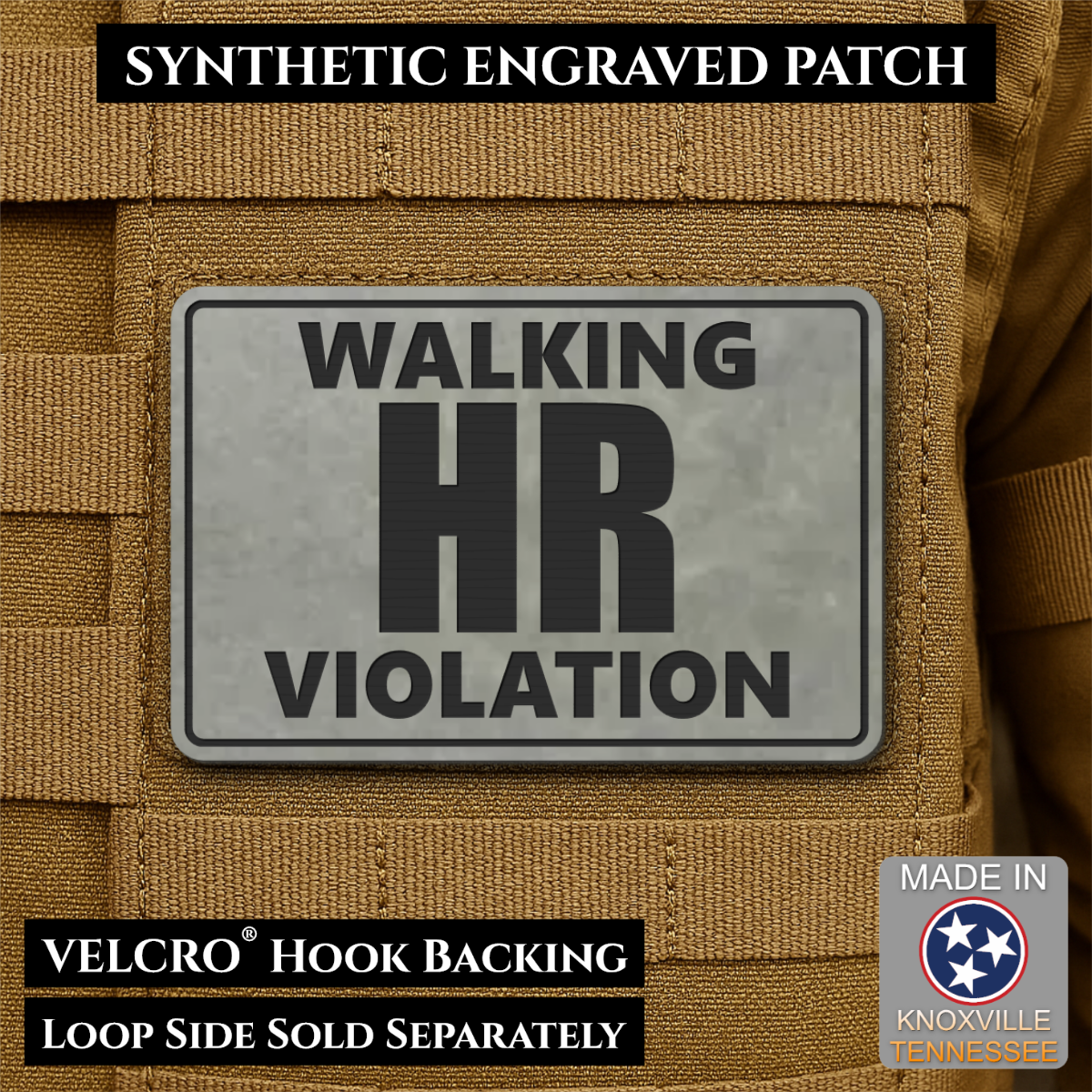 Walking HR Violation Funny Morale Patch, 2x3" | Made in USA | VELCRO® Brand Hook Backing