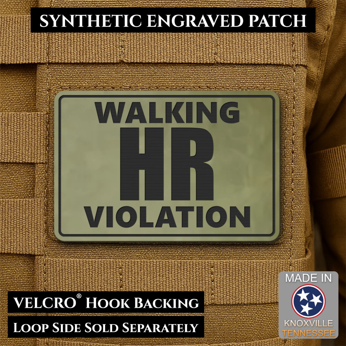 Walking HR Violation Funny Morale Patch, 2x3" | Made in USA | VELCRO® Brand Hook Backing