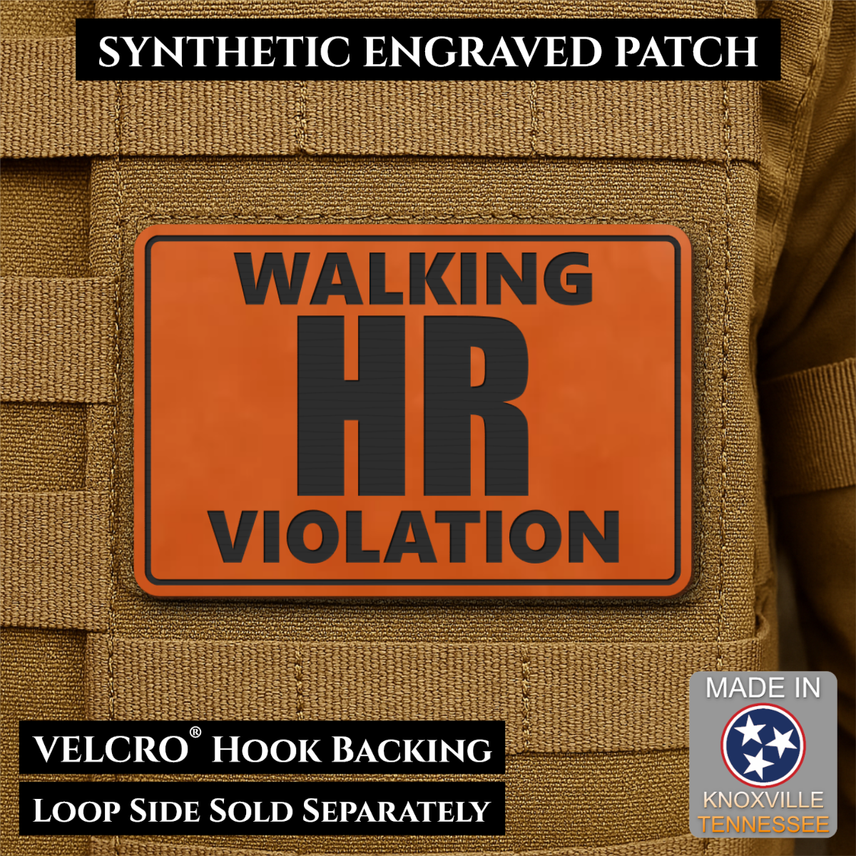Walking HR Violation Funny Morale Patch, 2x3" | Made in USA | VELCRO® Brand Hook Backing