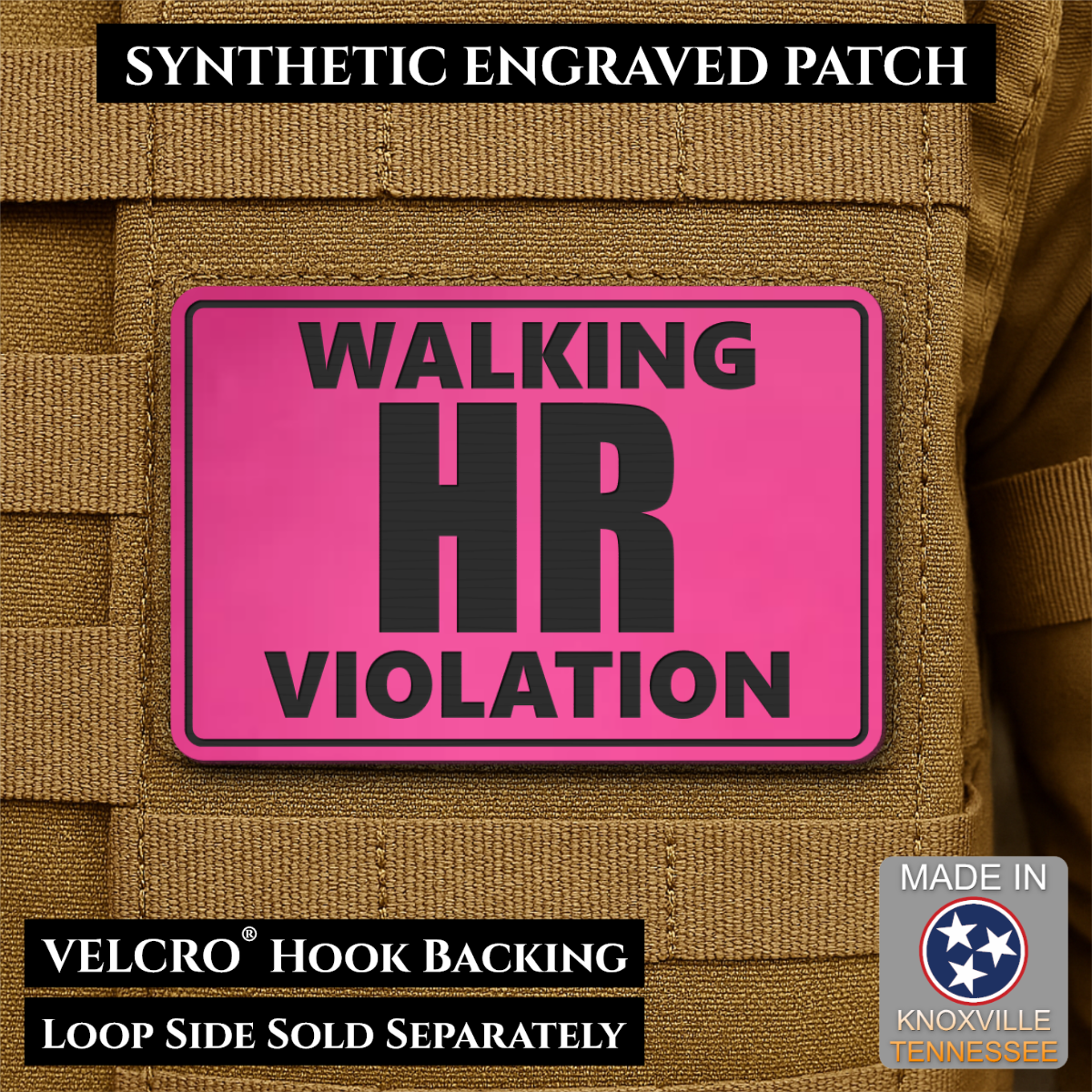 Walking HR Violation Funny Morale Patch, 2x3" | Made in USA | VELCRO® Brand Hook Backing