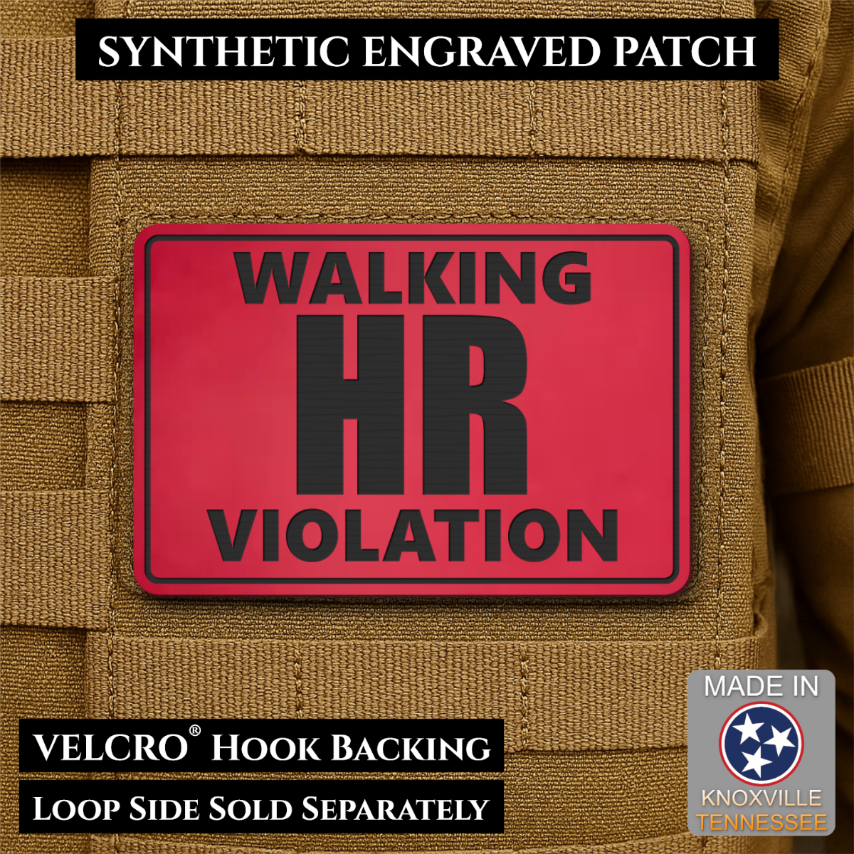 Walking HR Violation Funny Morale Patch, 2x3" | Made in USA | VELCRO® Brand Hook Backing