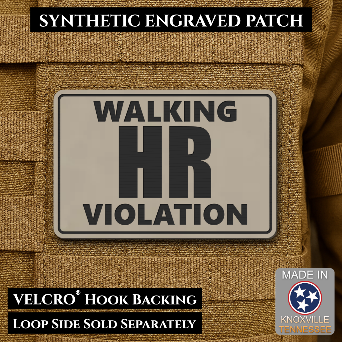 Walking HR Violation Funny Morale Patch, 2x3" | Made in USA | VELCRO® Brand Hook Backing