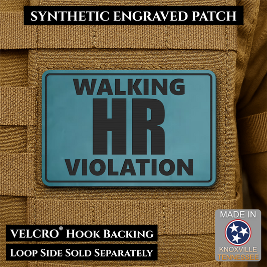 Walking HR Violation Funny Morale Patch, 2x3" | Made in USA | VELCRO® Brand Hook Backing