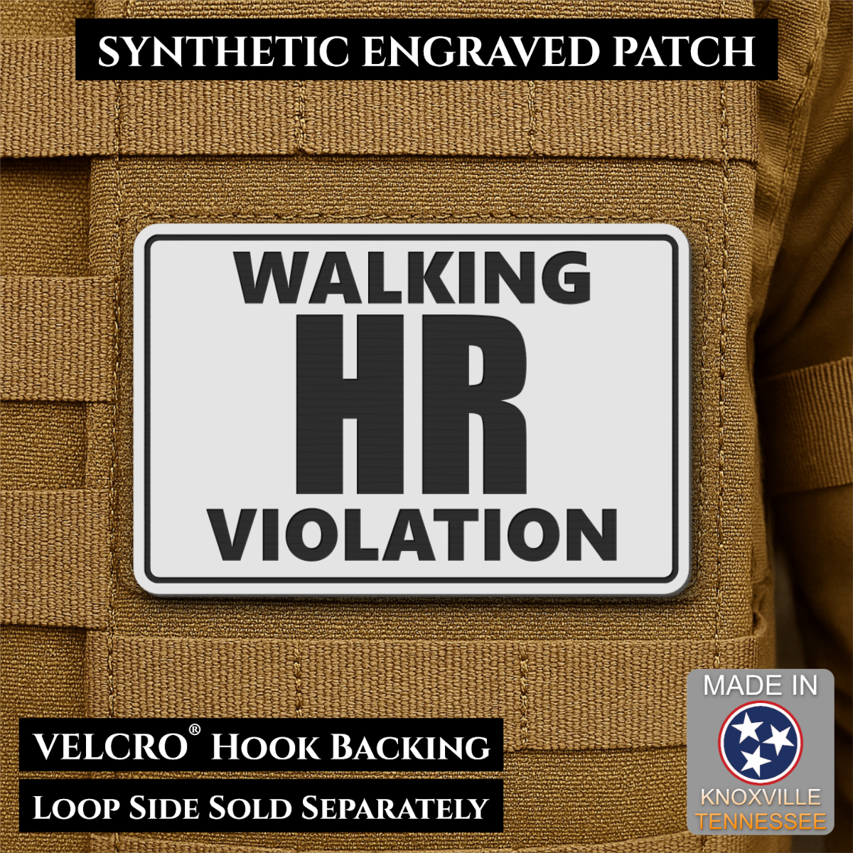 Walking HR Violation Funny Morale Patch, 2x3" | Made in USA | VELCRO® Brand Hook Backing