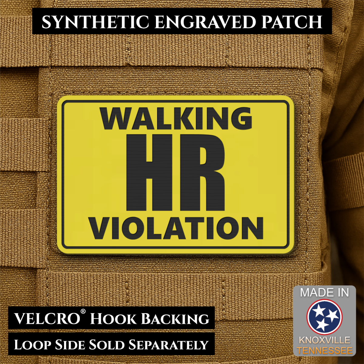 Walking HR Violation Funny Morale Patch, 2x3" | Made in USA | VELCRO® Brand Hook Backing