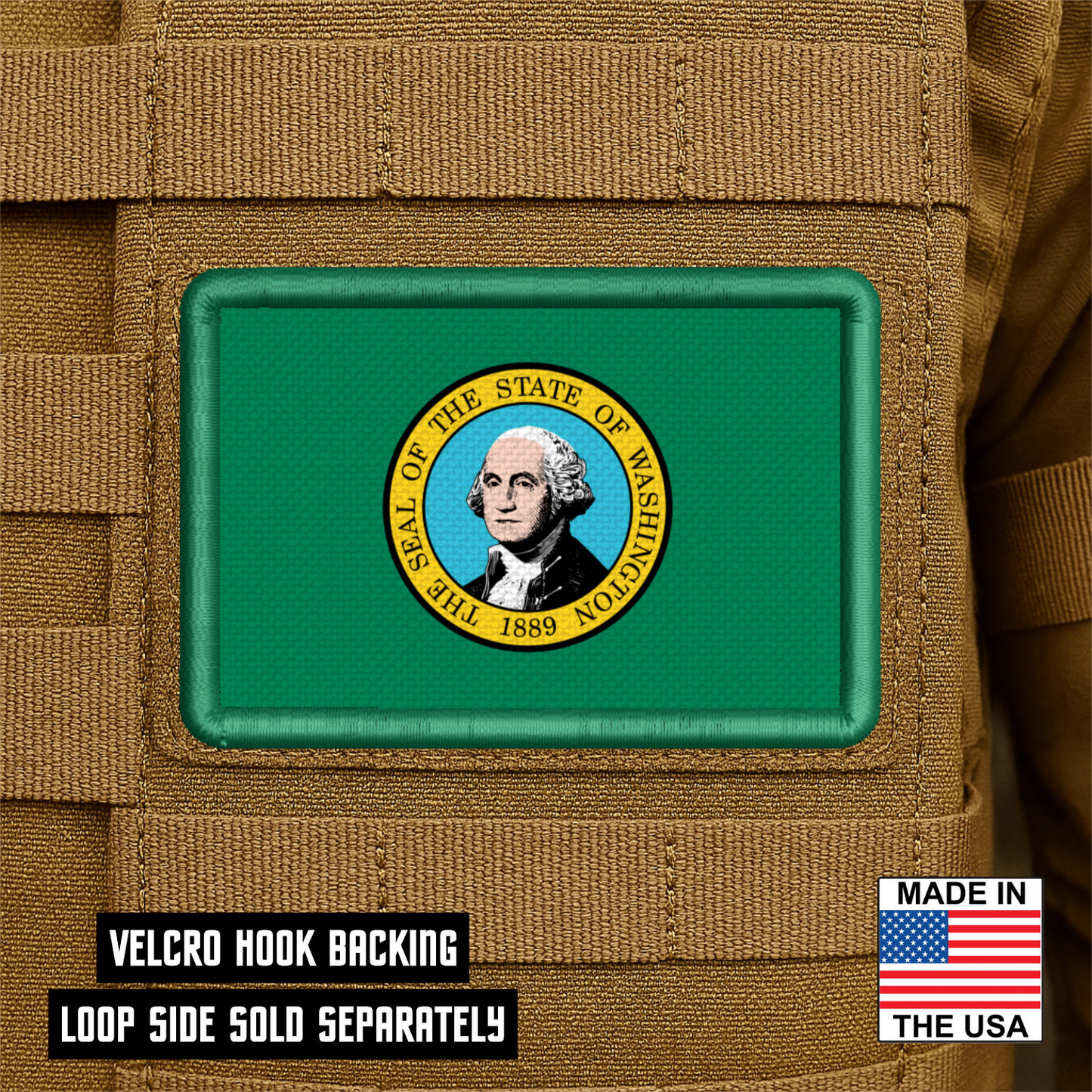 Washington State Flag Patch 2"x3" Hook & Loop | Made in USA