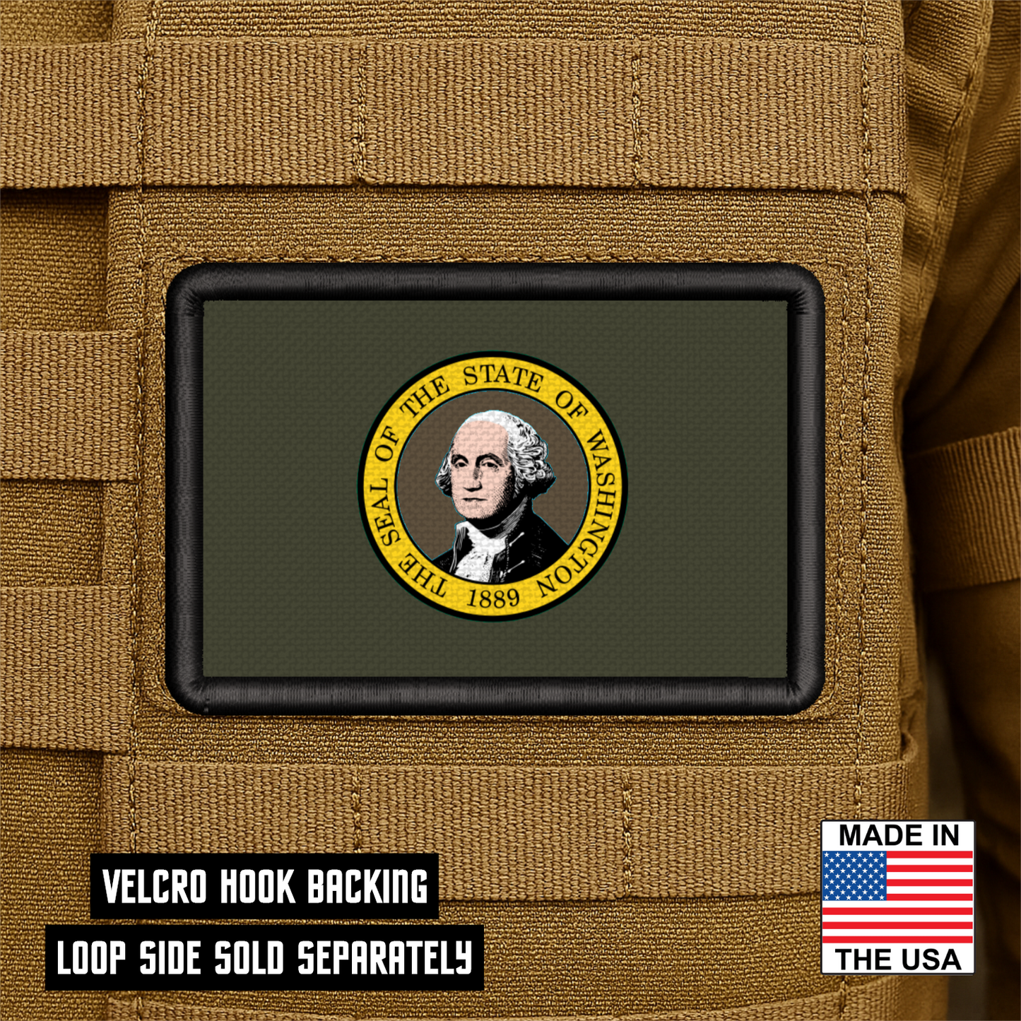 Washington State Flag Patch 2"x3" Hook & Loop | Made in USA