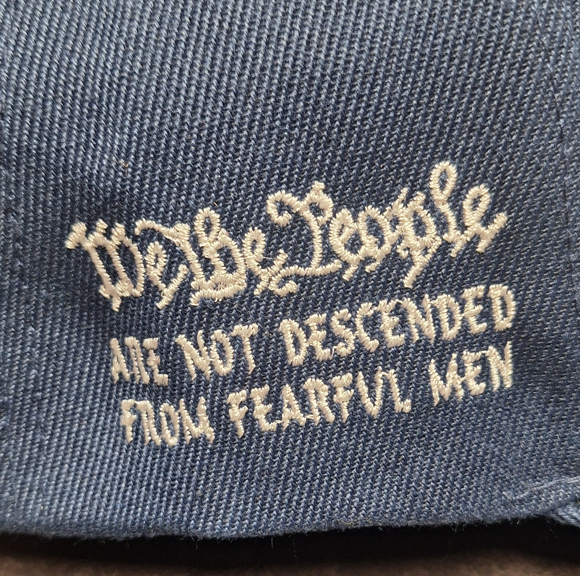 We the People text on a denim fabric background