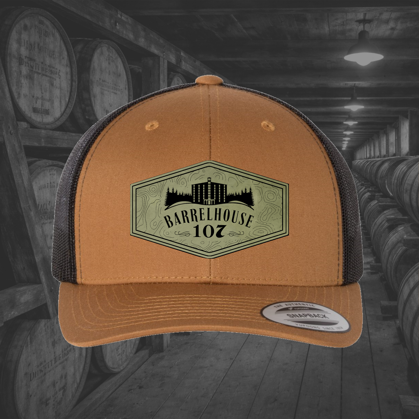 Barrelhouse 107 Engraved Leather Patch Hats