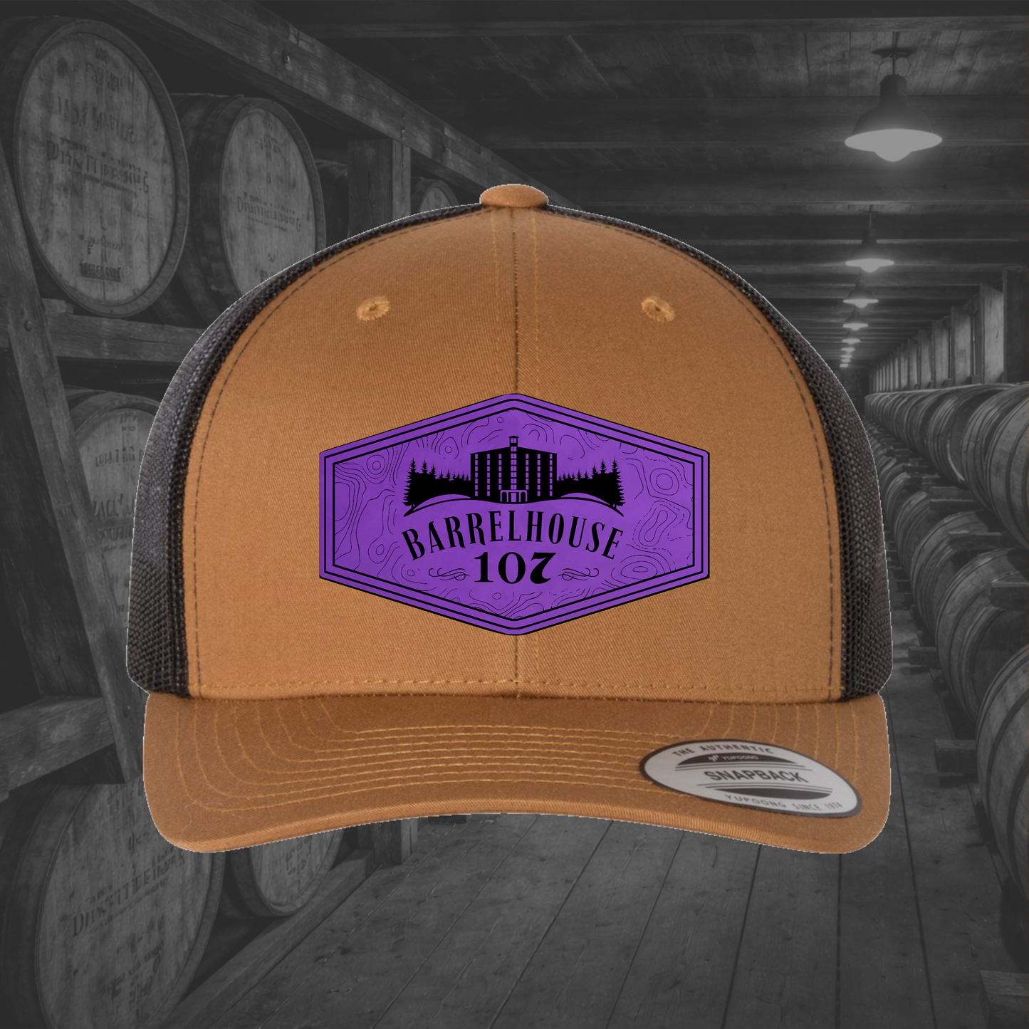 Barrelhouse 107 Engraved Leather Patch Hats