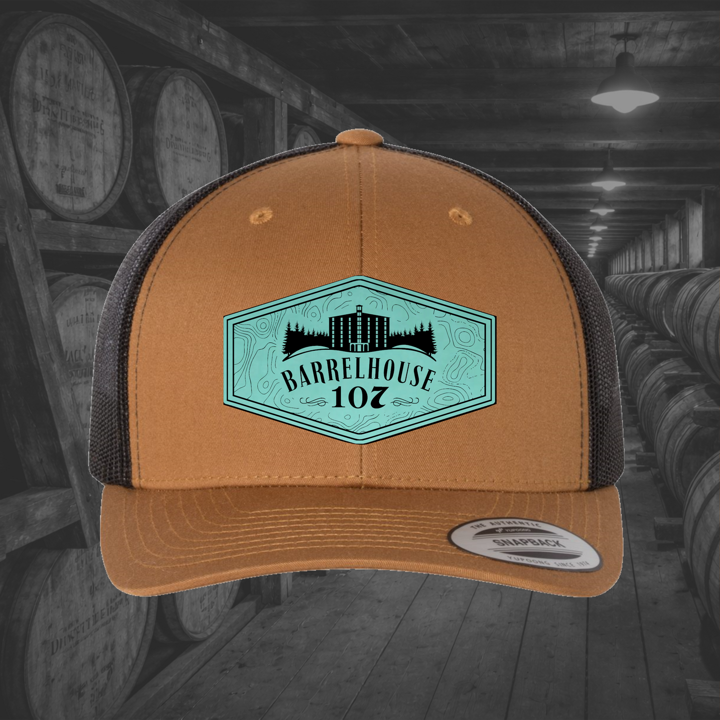 Barrelhouse 107 Engraved Leather Patch Hats