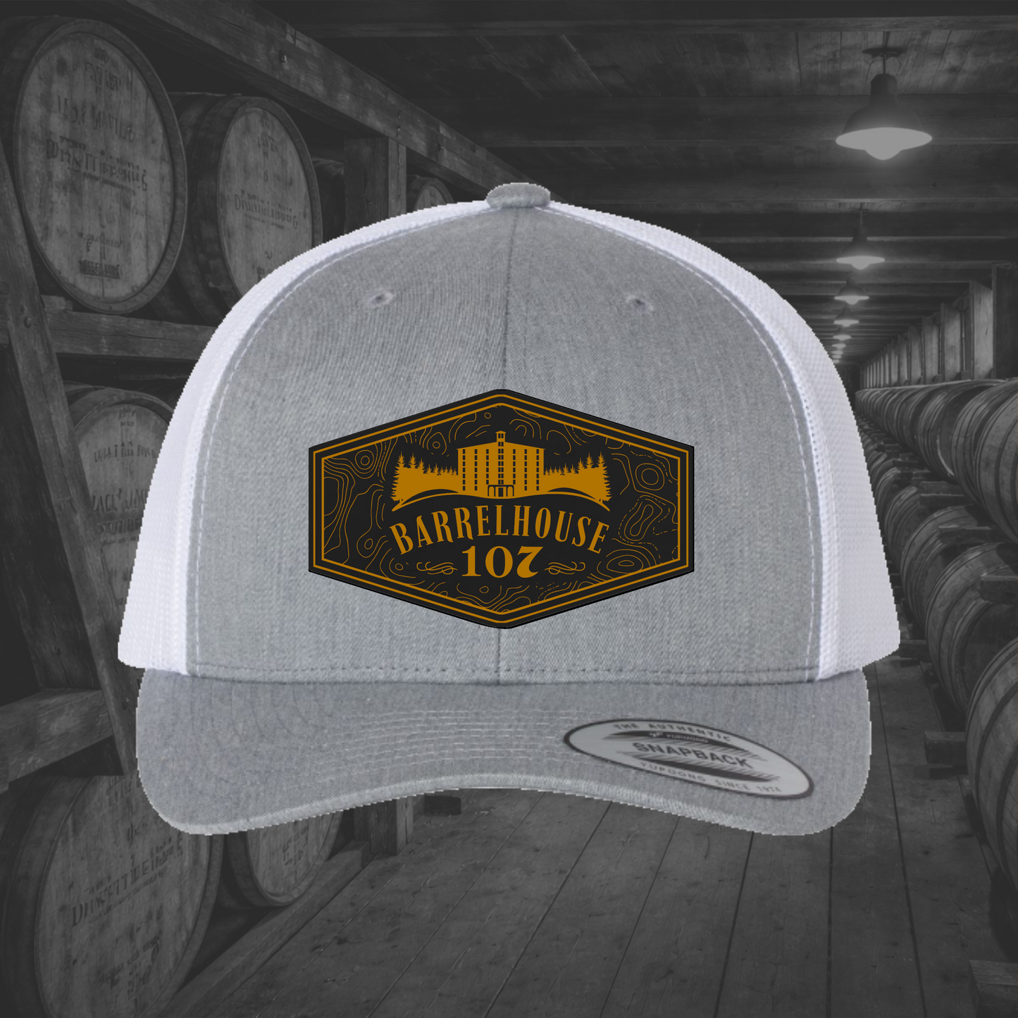 Barrelhouse 107 Engraved Leather Patch Hats